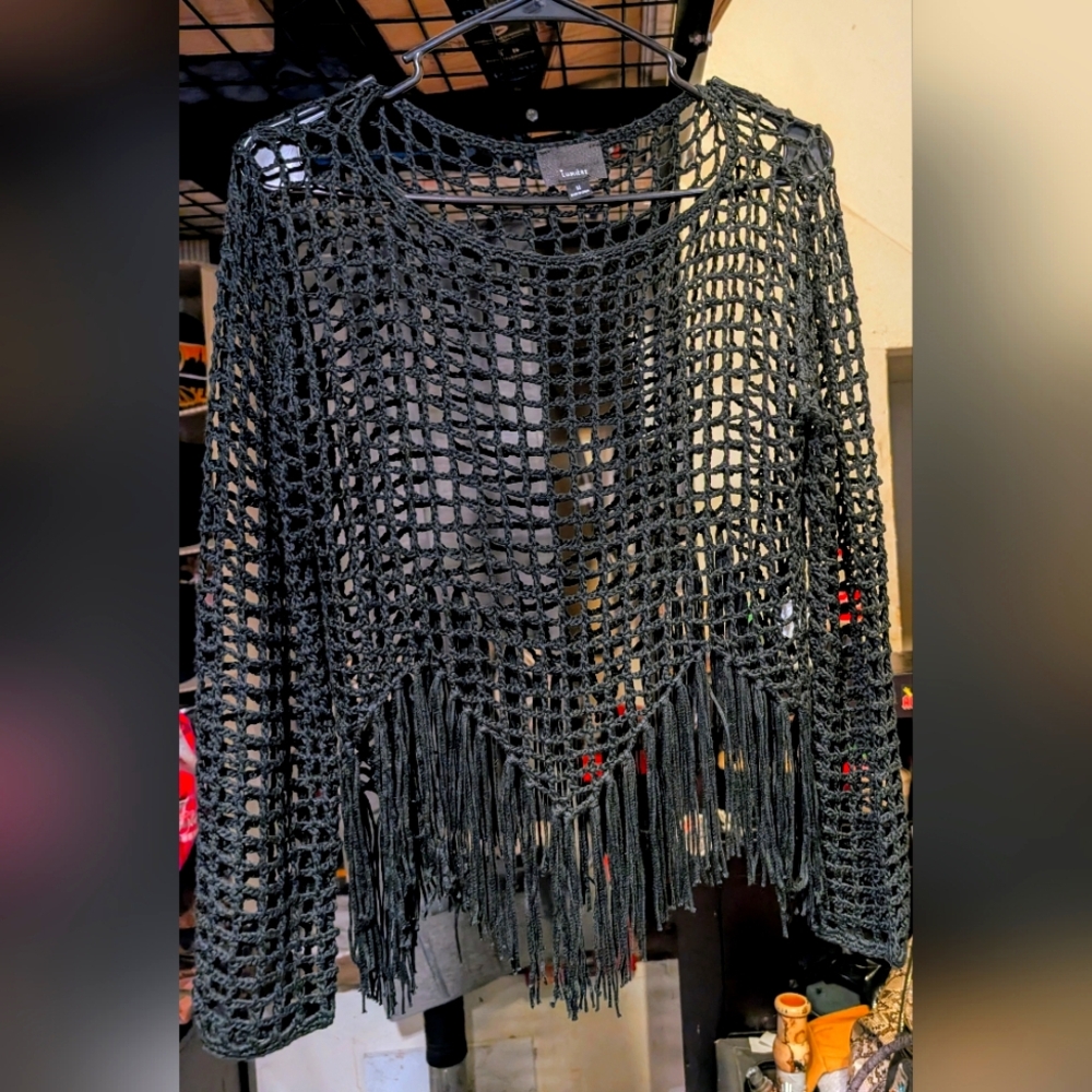 Lumiere Black Fringe Crochet Shrug Sweater